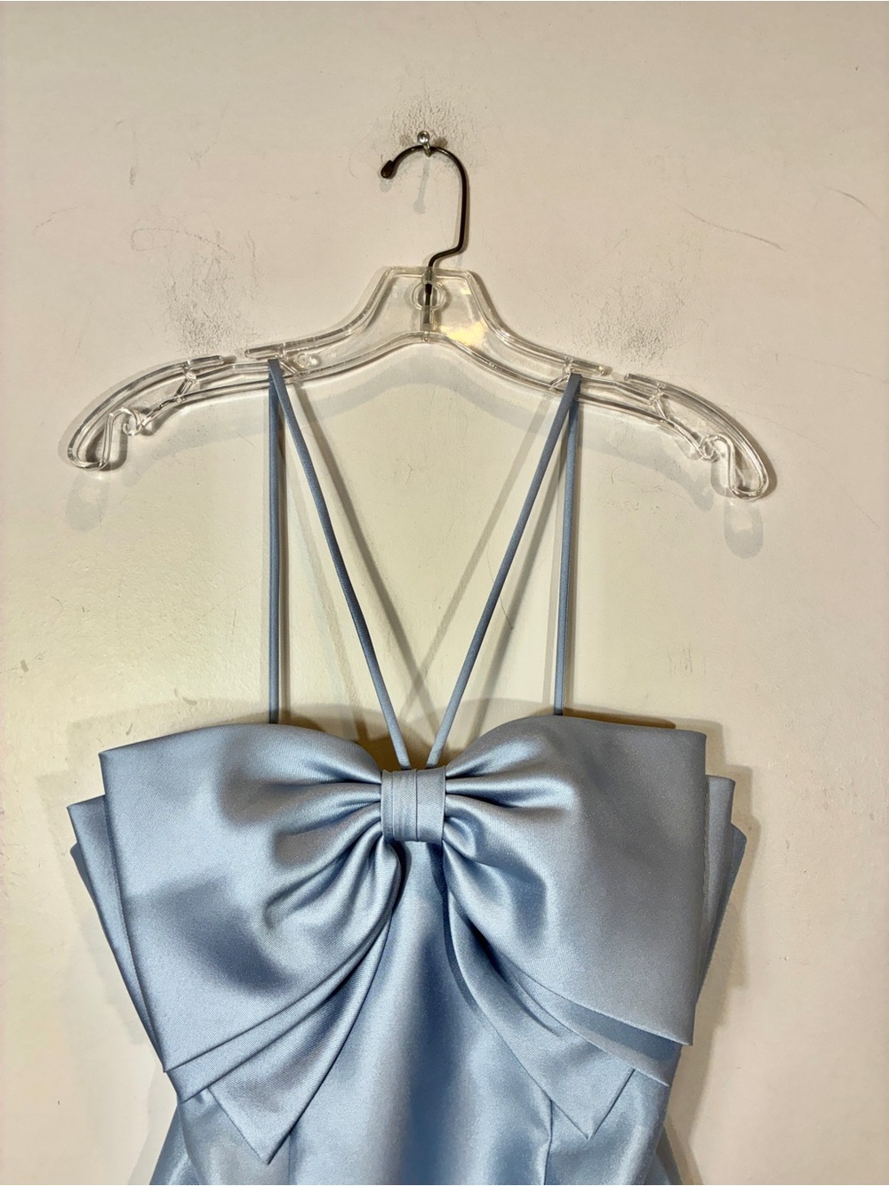 Alfred Sung Light Blue Satin Mini Dress Oversized Bow Detail Size M - Picture 9 of 11